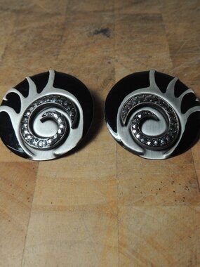 Vintage Edgar Berebi Enamel Earrings Rhinestones Clip-On 80's Statement